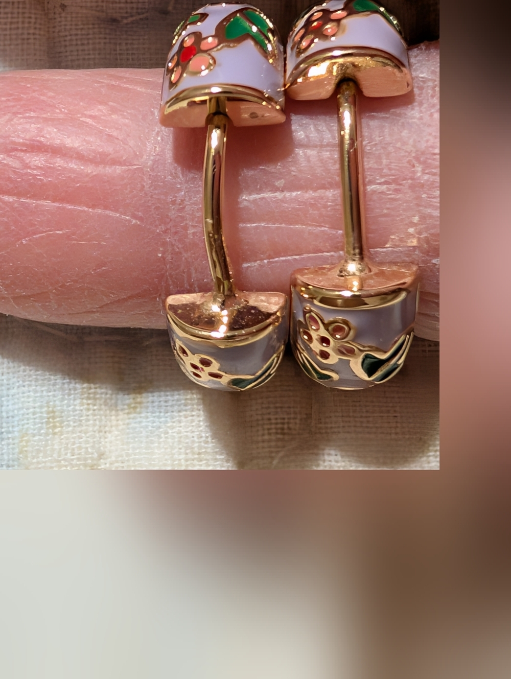 Floral Enamel Gold-plated Hoop Earrings With Rhinestone At Hinge